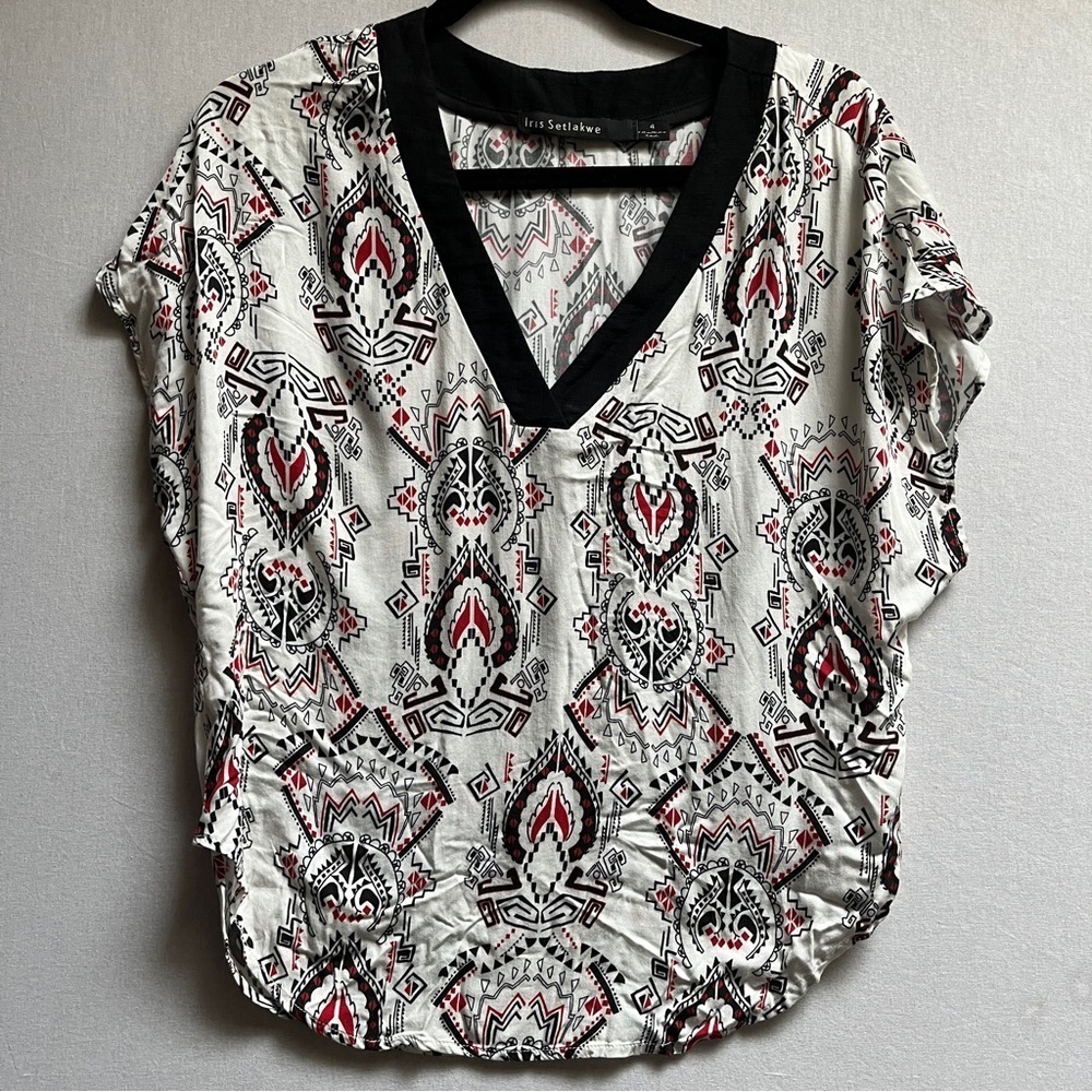 Iris Setlakwe Women's Patterned Top Short Sleeve Shirt Sz 4